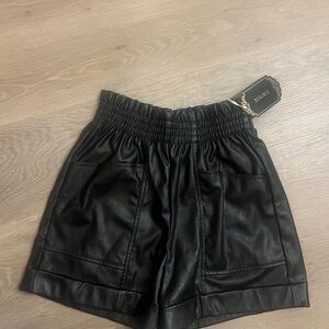 Black Faux Leather Women's Elastic-Waist Shorts